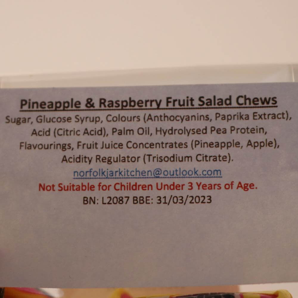 Norfolk Jar Kitchen Pineapple & Raspberry Fruit Salad Chews Sweet Bag